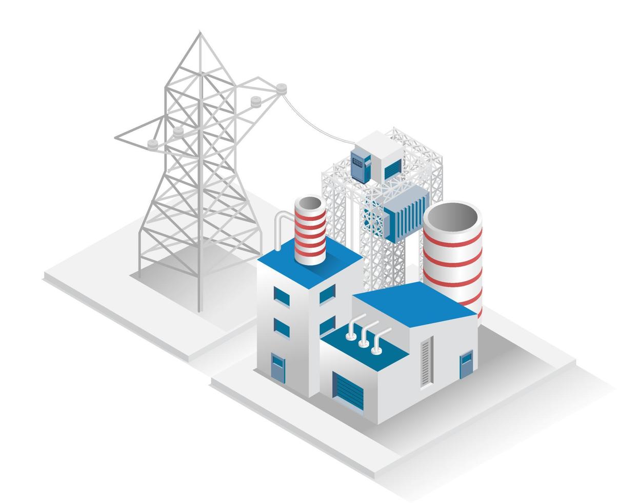 Isometric design concept illustration. factory electrical energy vector