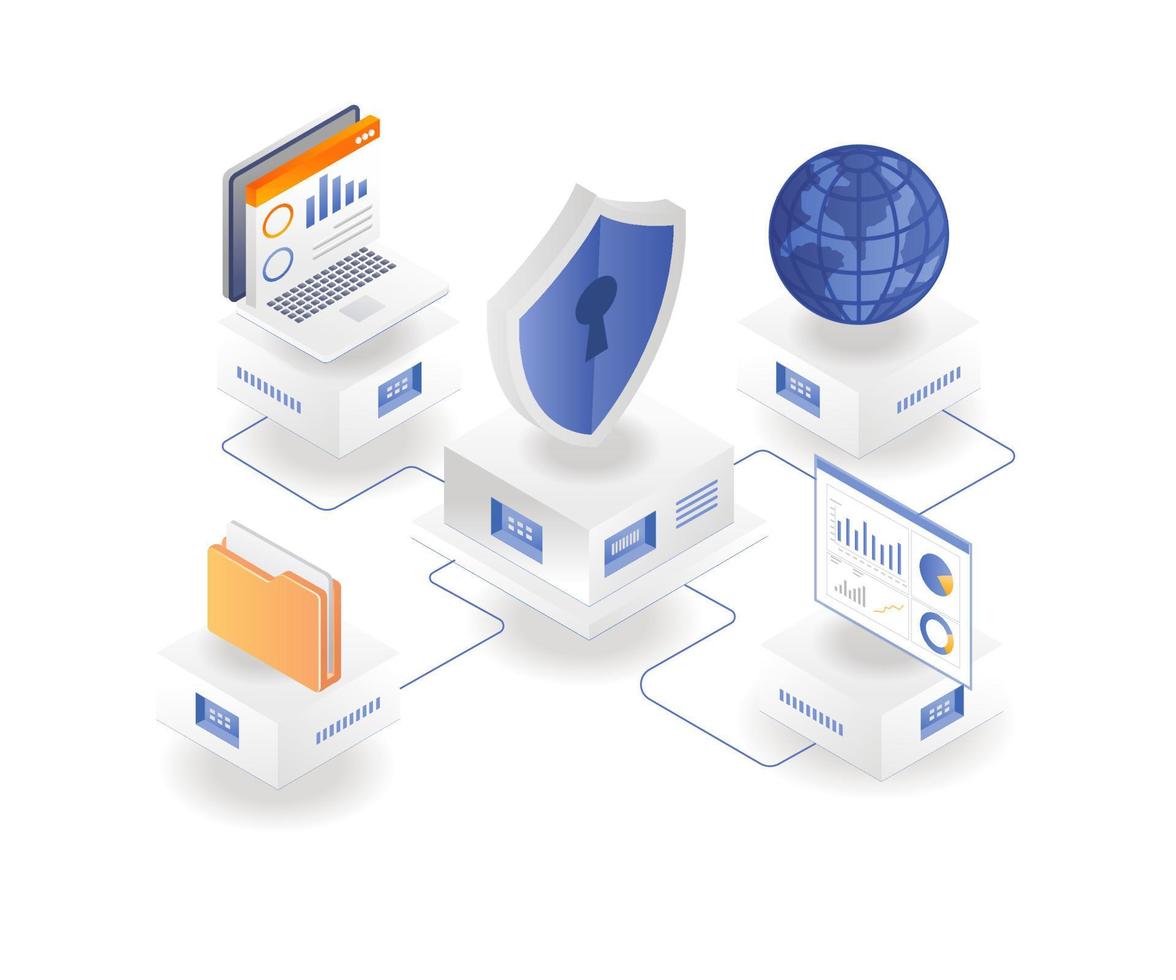 Flat isometric illustration concept. data security network vector