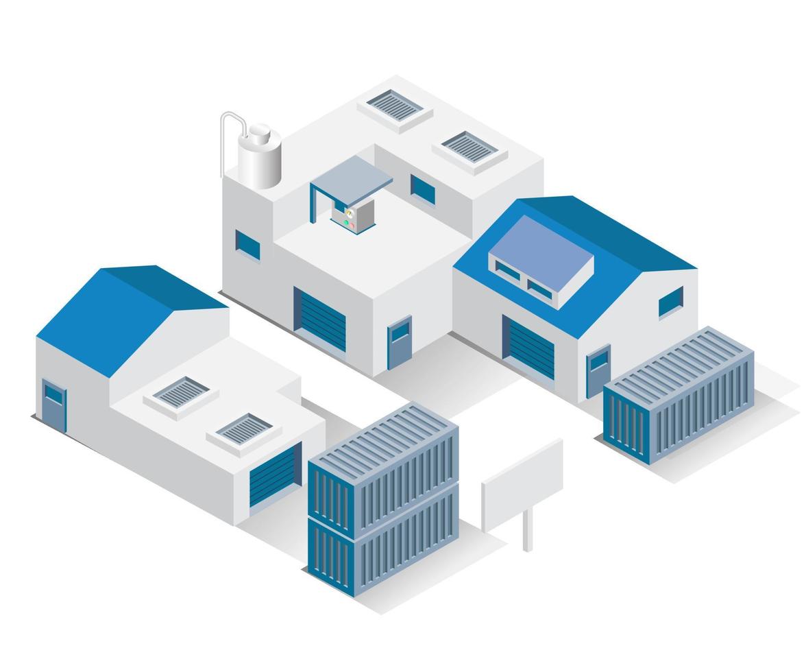 Isometric design concept illustration. industrial factory buildings and warehousing vector