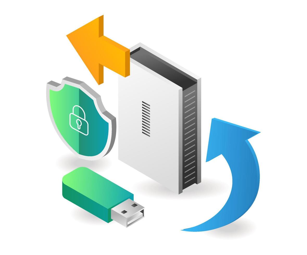 Flat isometric illustration concept. security send flash data to server vector