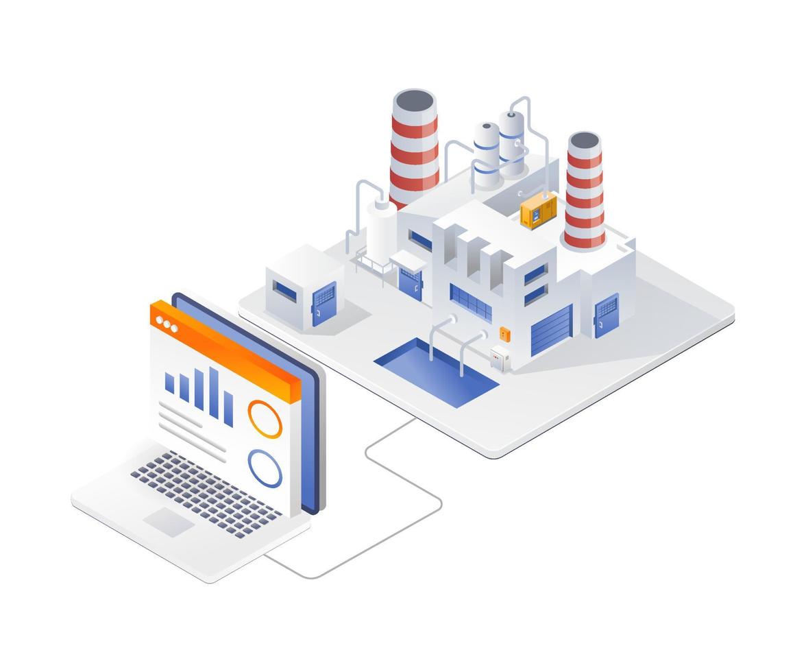 Isometric flat atsi concept. industrial vactory analysis computer vector