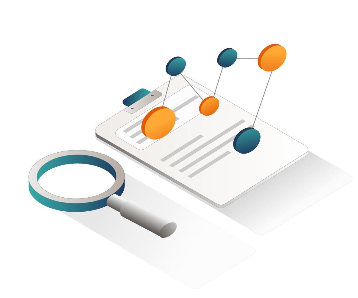 Isometric flat illustration concept. experimental data analysis sheet vector