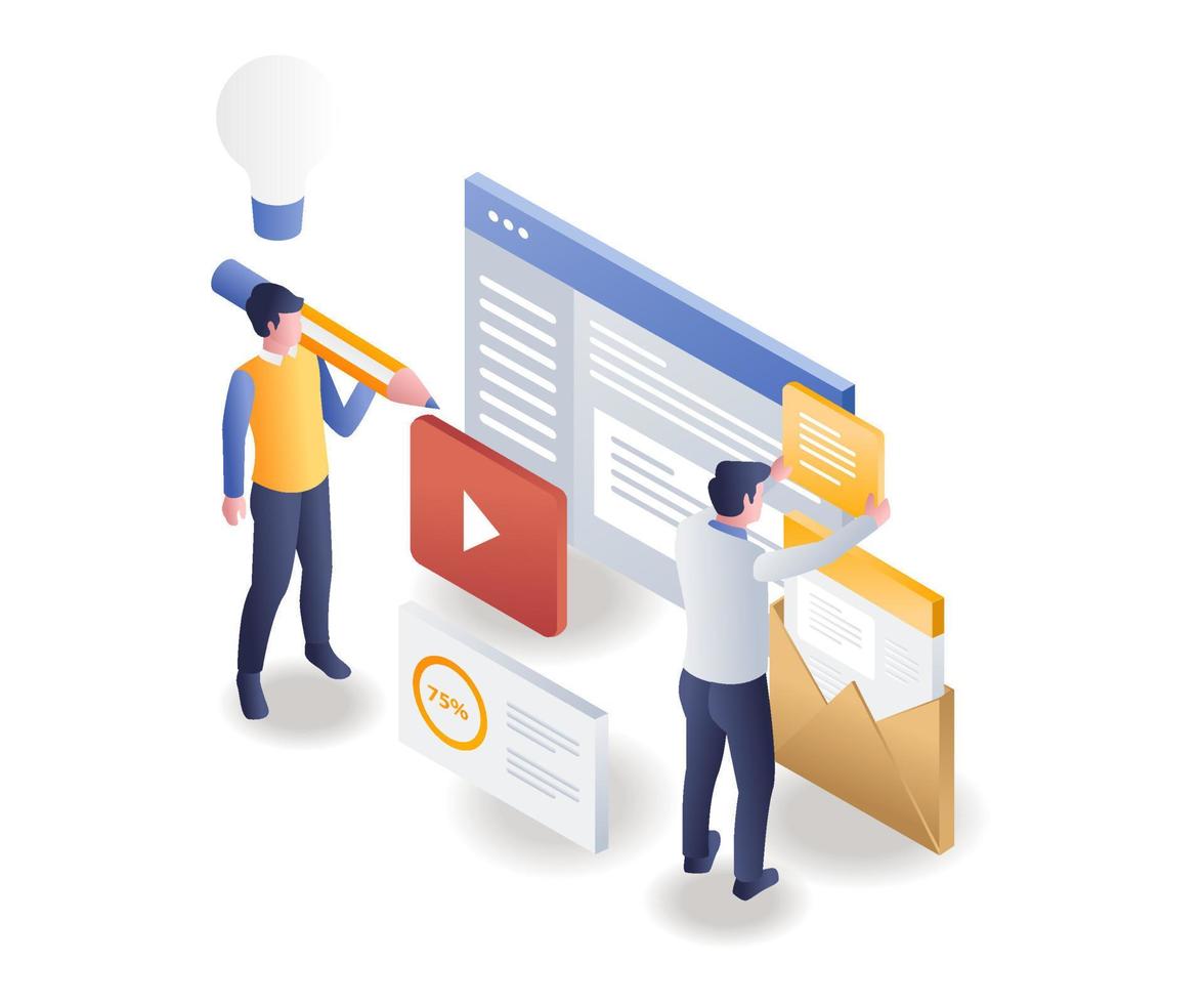 Creative web developer designing web blog vector