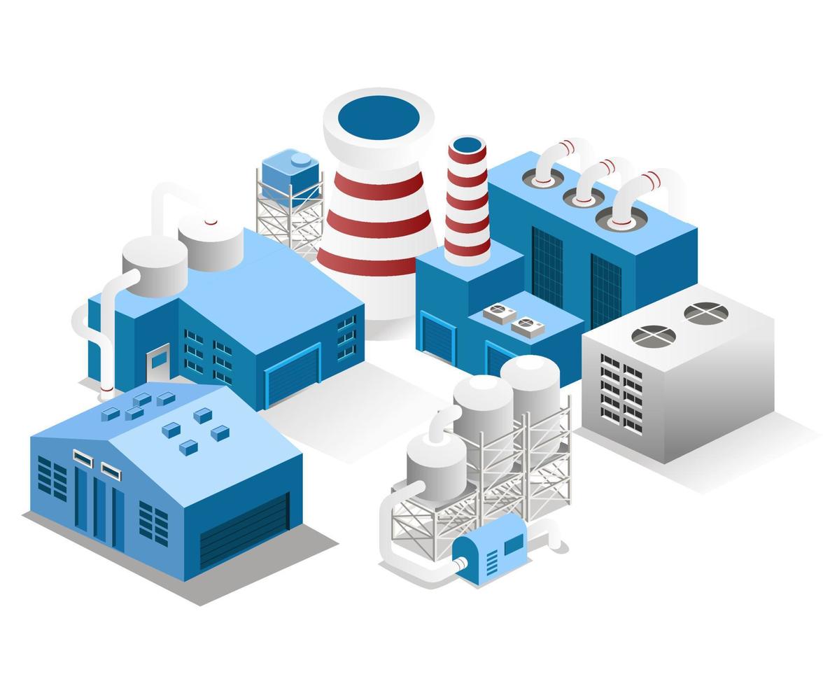 concepto de ilustración plana isométrica. ubicación del edificio industrial de la fábrica vector