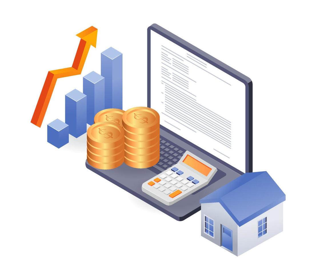 Flat isometric illustration concept. home purchase agreement data vector