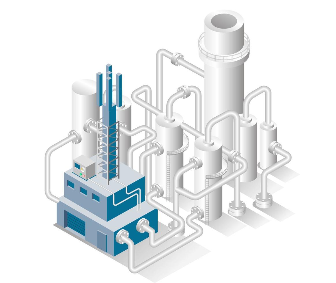 ilustración del concepto de diseño isométrico. conductos y tuberías de fábrica de petróleo y gas vector