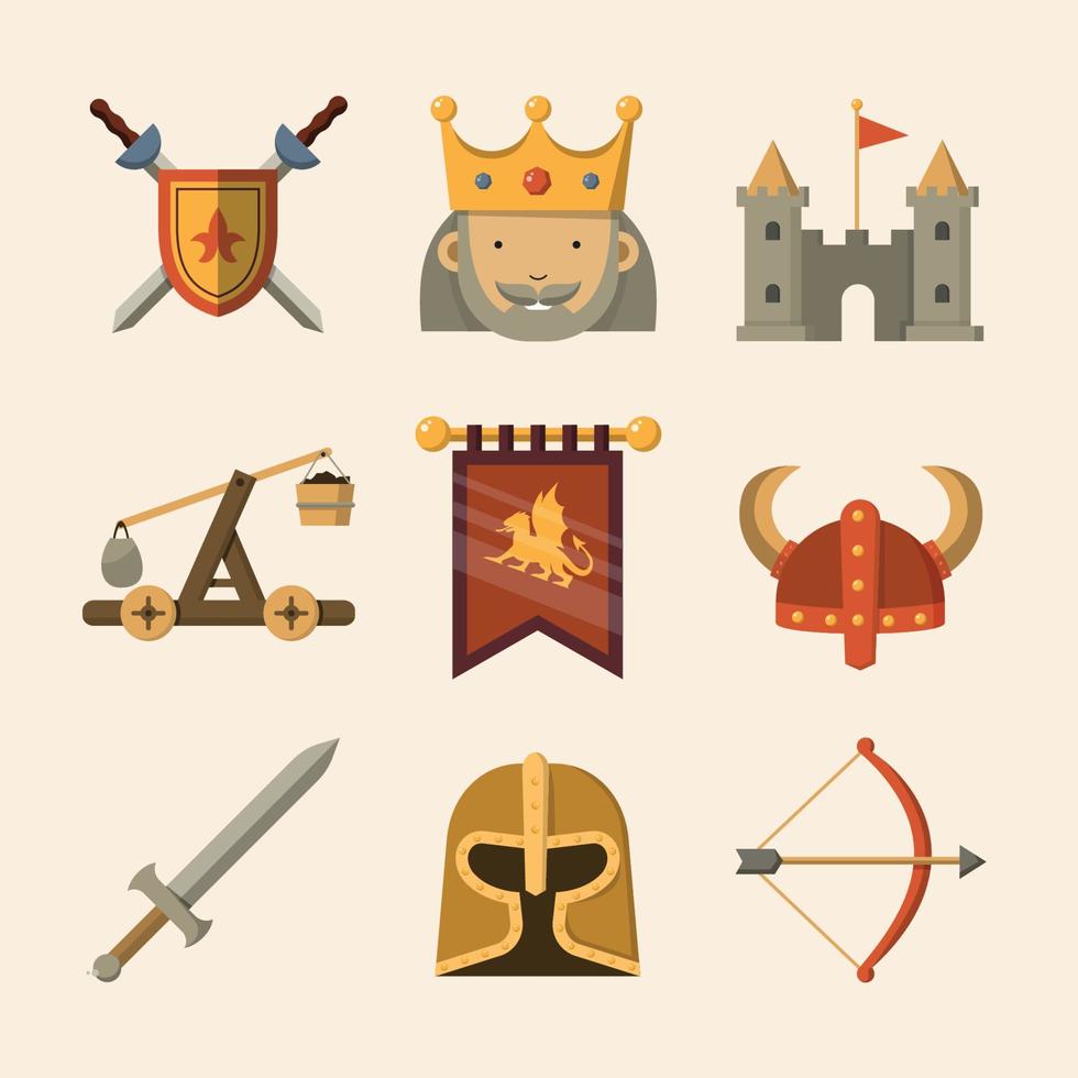 colección de iconos medievales vector