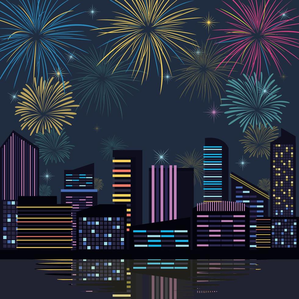 Beautiful Firework Explode City Night Sky vector
