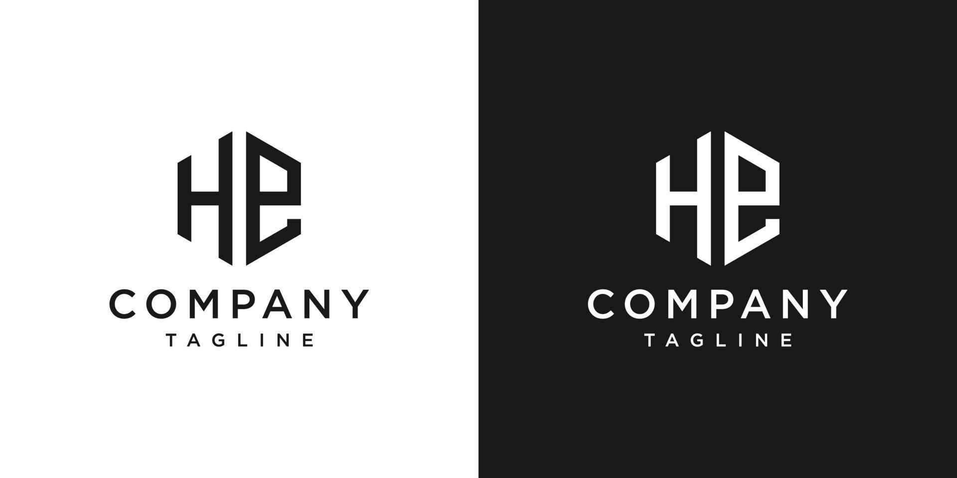 Creative Letter HE Monogram Hexagon Logo Design Icon Template White and Black Background vector