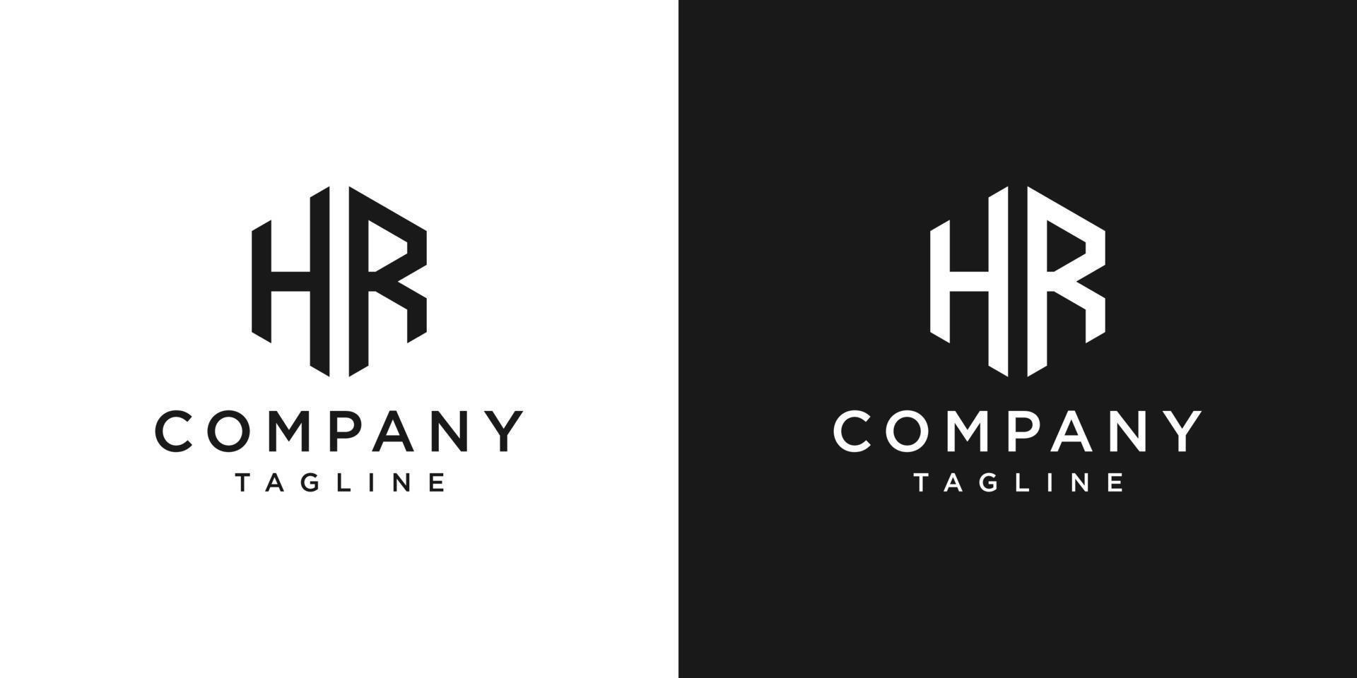 Creative Letter HR Monogram Hexagon Logo Design Icon Template White and Black Background vector