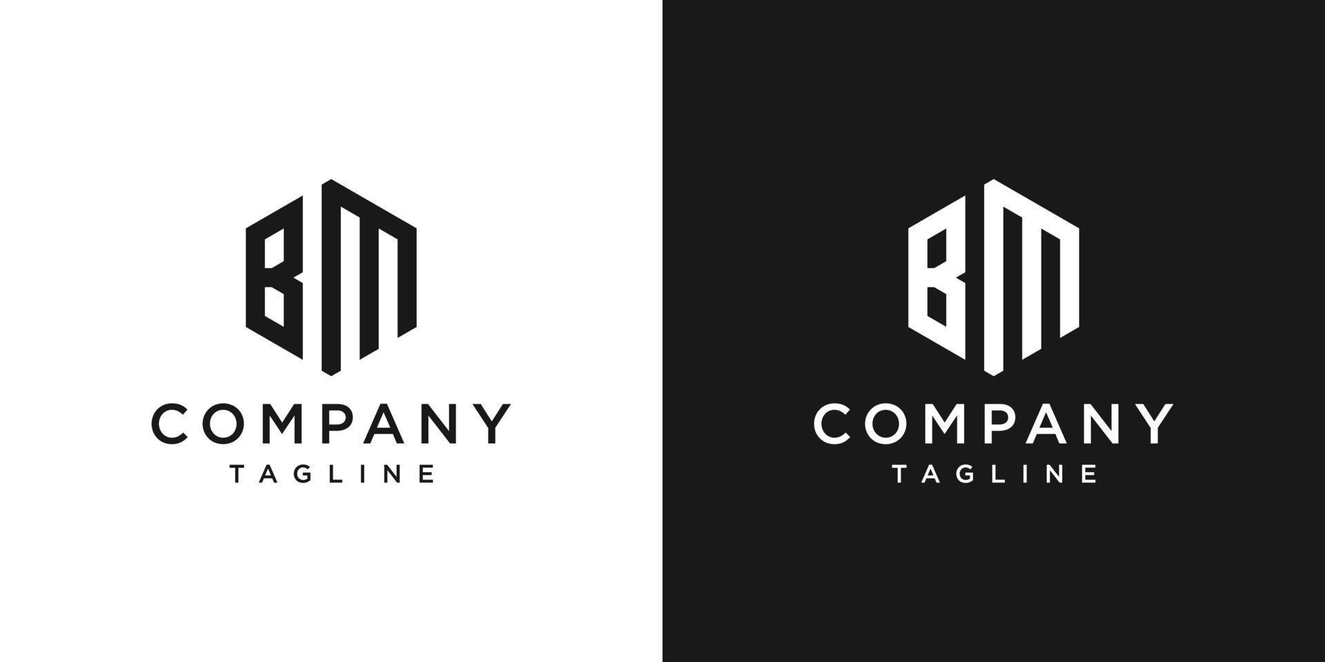 Creative Letter BM Monogram Hexagon Logo Design Icon Template White and Black Background vector