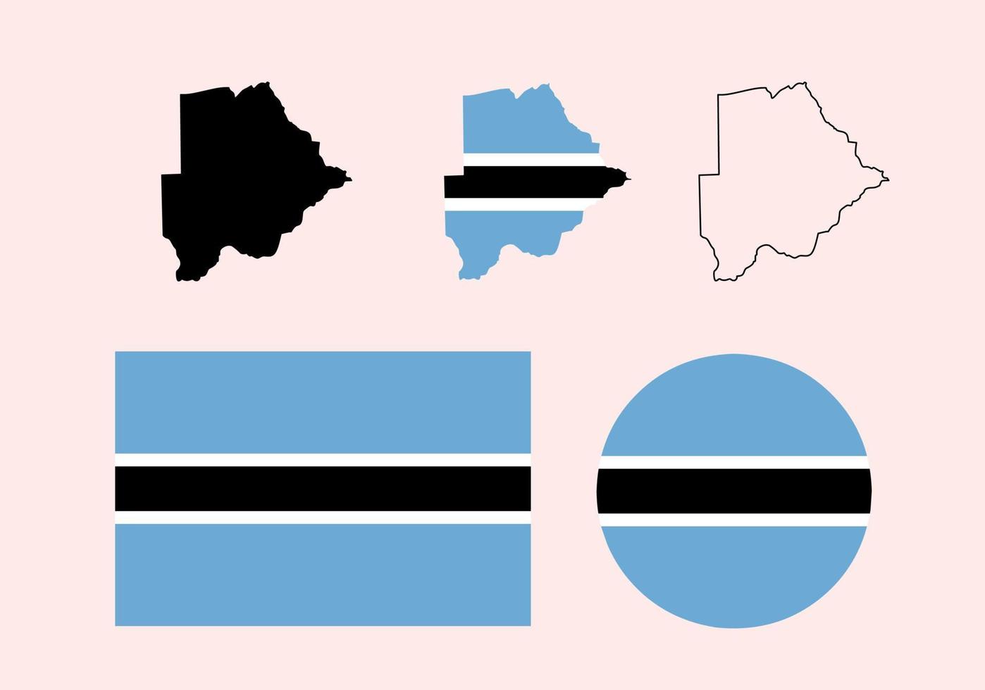 Republic of Botswana map flag icon set vector