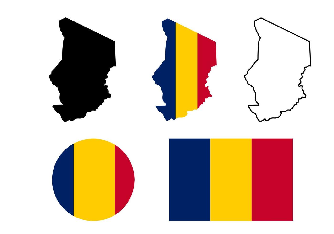 republic of chad map flag icon set vector