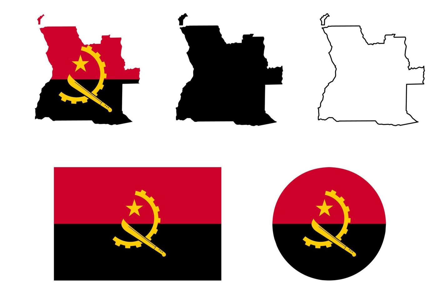 conjunto de iconos de bandera de mapa de angola aislado sobre fondo blanco vector