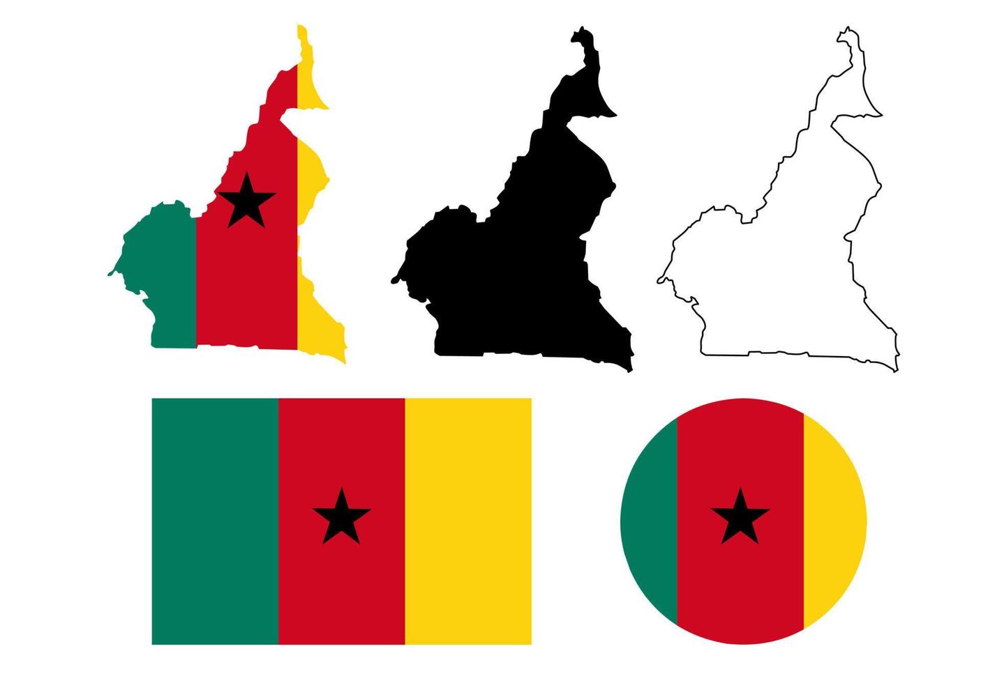 Conjunto de iconos de bandera de mapa de República de Camerún vector
