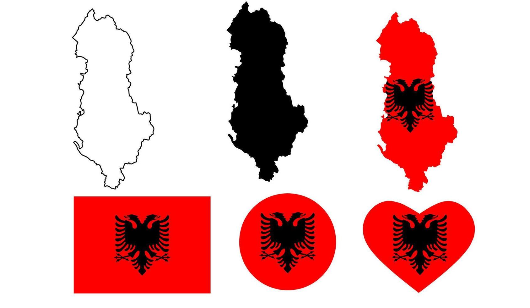 conjunto de iconos de bandera de mapa de albania vector