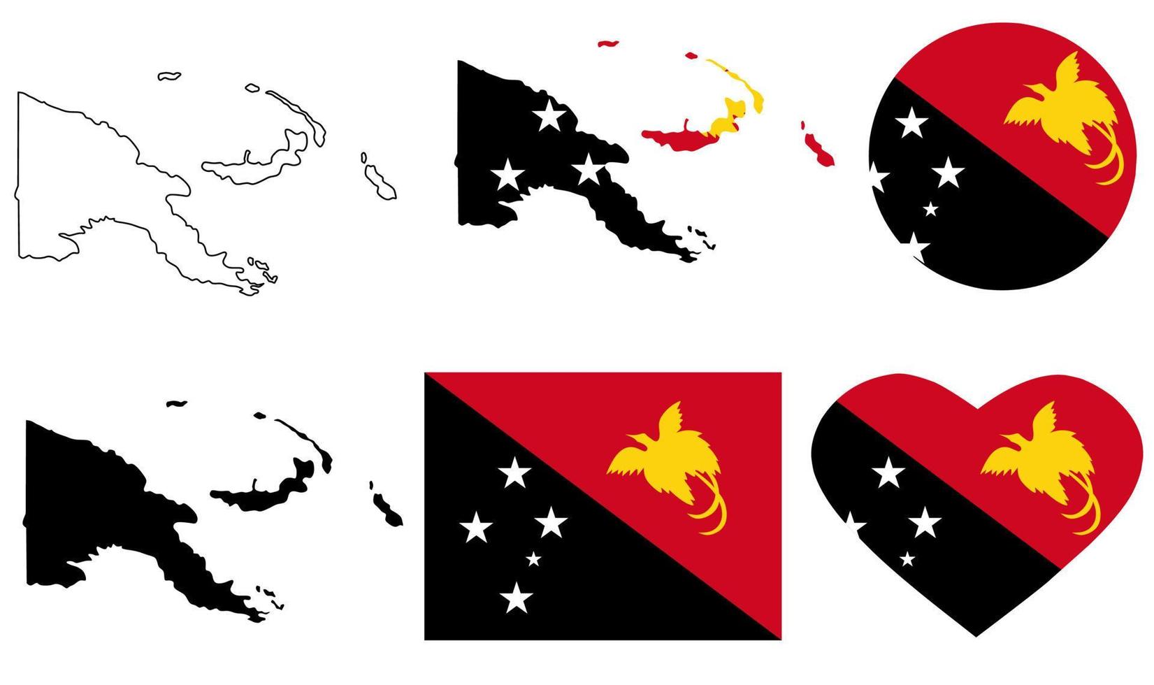 conjunto de iconos de bandera de mapa de estado independiente de papúa nueva guinea vector