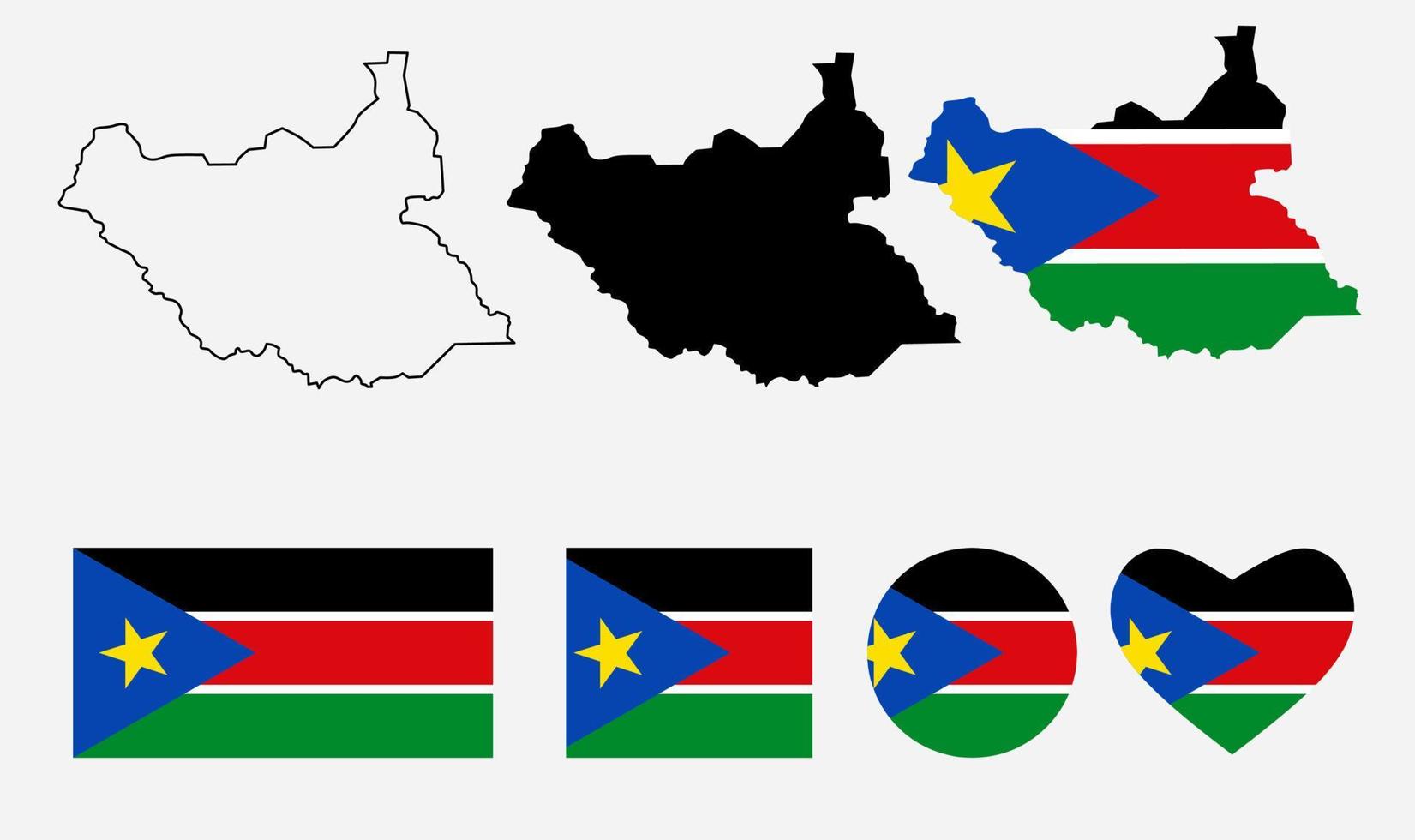 república de sudán del sur mapa conjunto de iconos de bandera vector