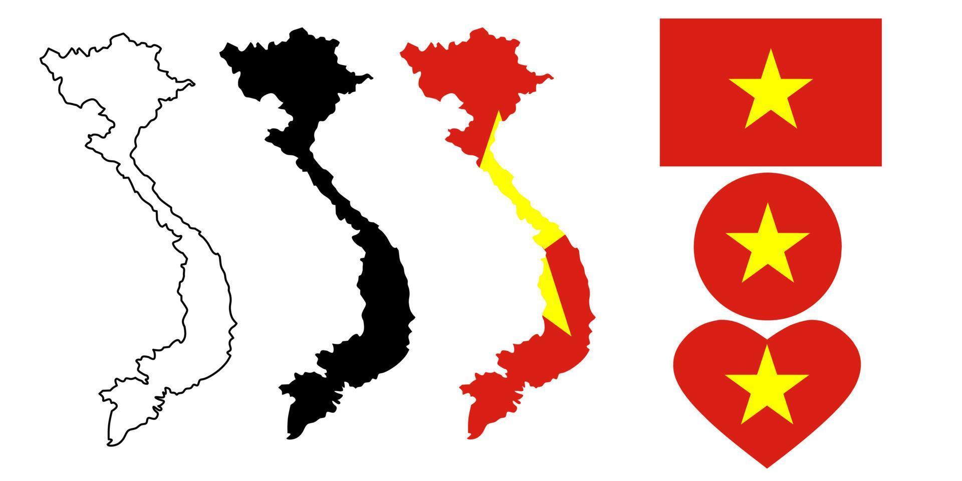 república socialista de vietnam mapa conjunto de iconos de bandera aislado sobre fondo blanco vector