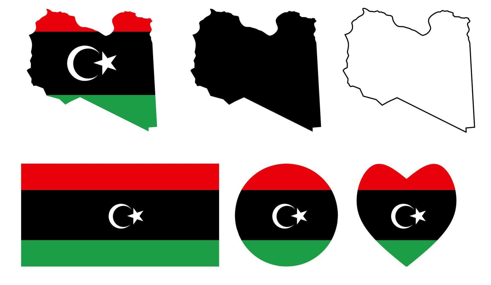 conjunto de iconos de bandera de mapa de libia vector