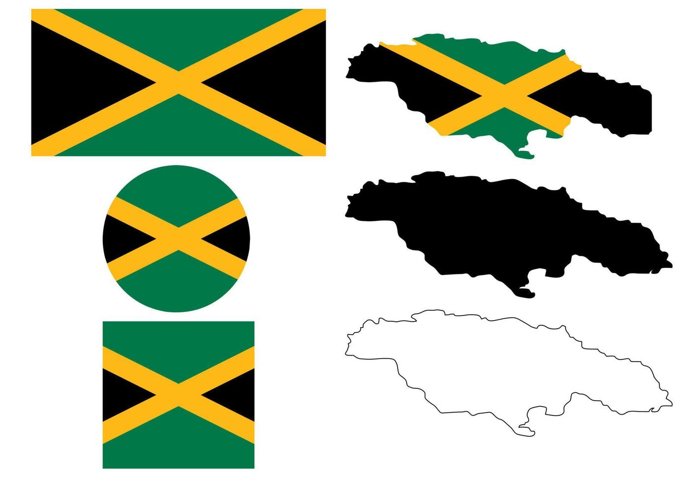 conjunto de iconos de bandera de mapa de jamaica aislado sobre fondo blanco vector