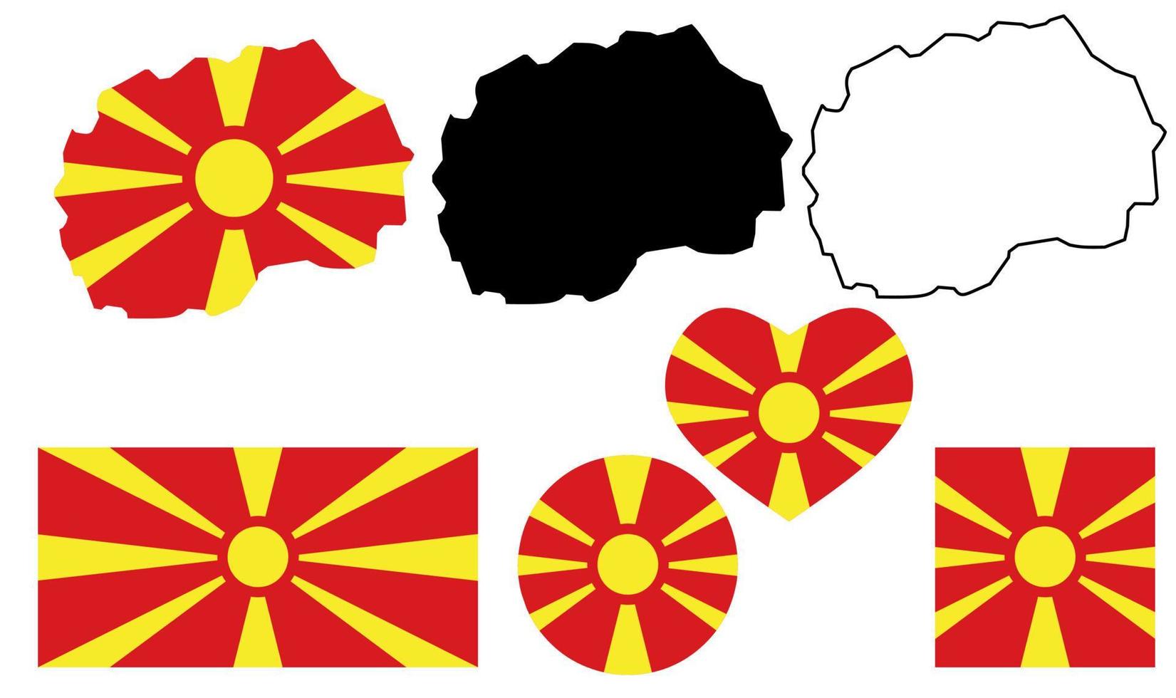 Republic of North Macedonia map flag icon set isolated on white background vector