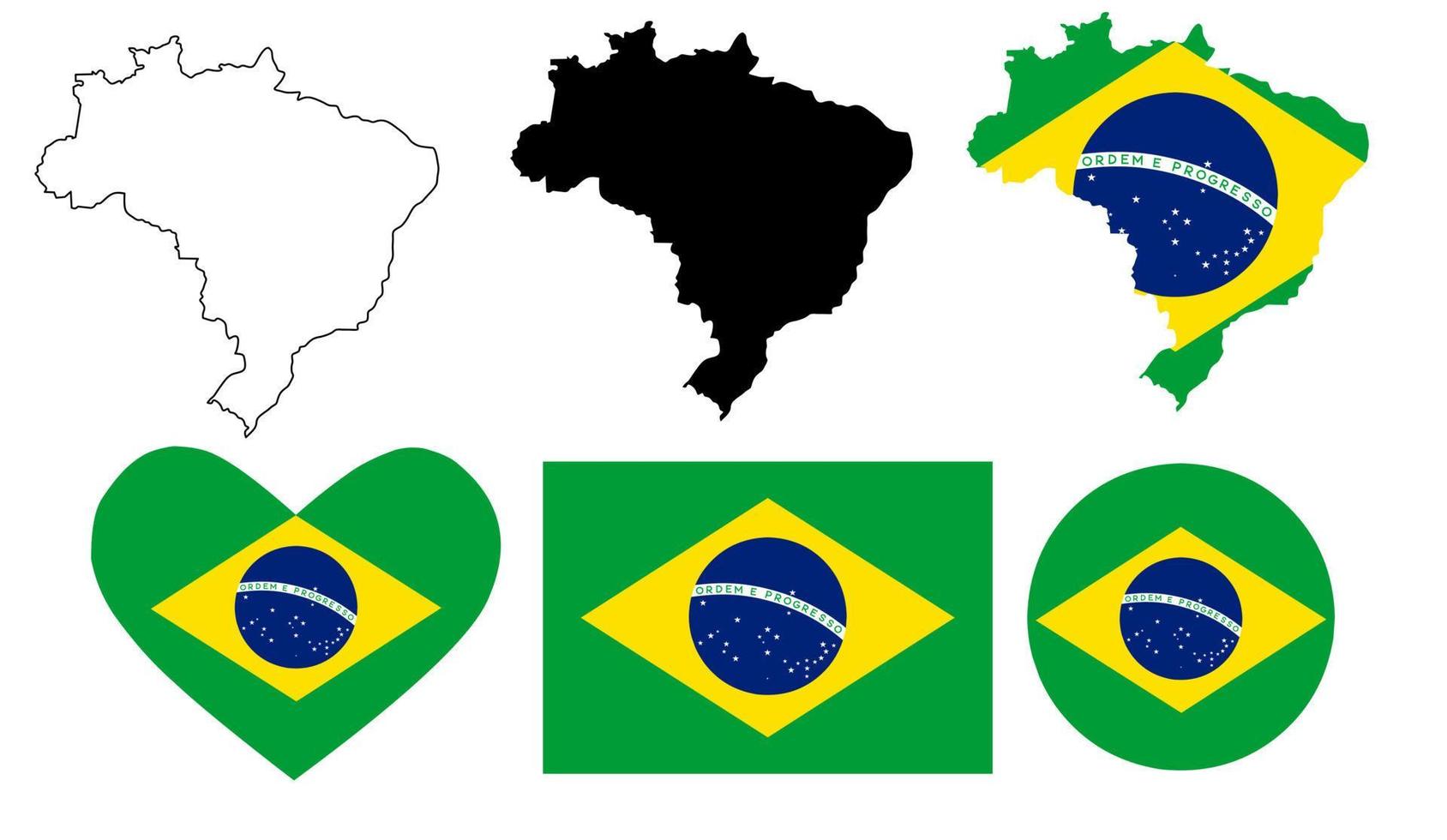 conjunto de iconos de mapa de bandera de la república federativa de brasil aislado sobre fondo blanco vector