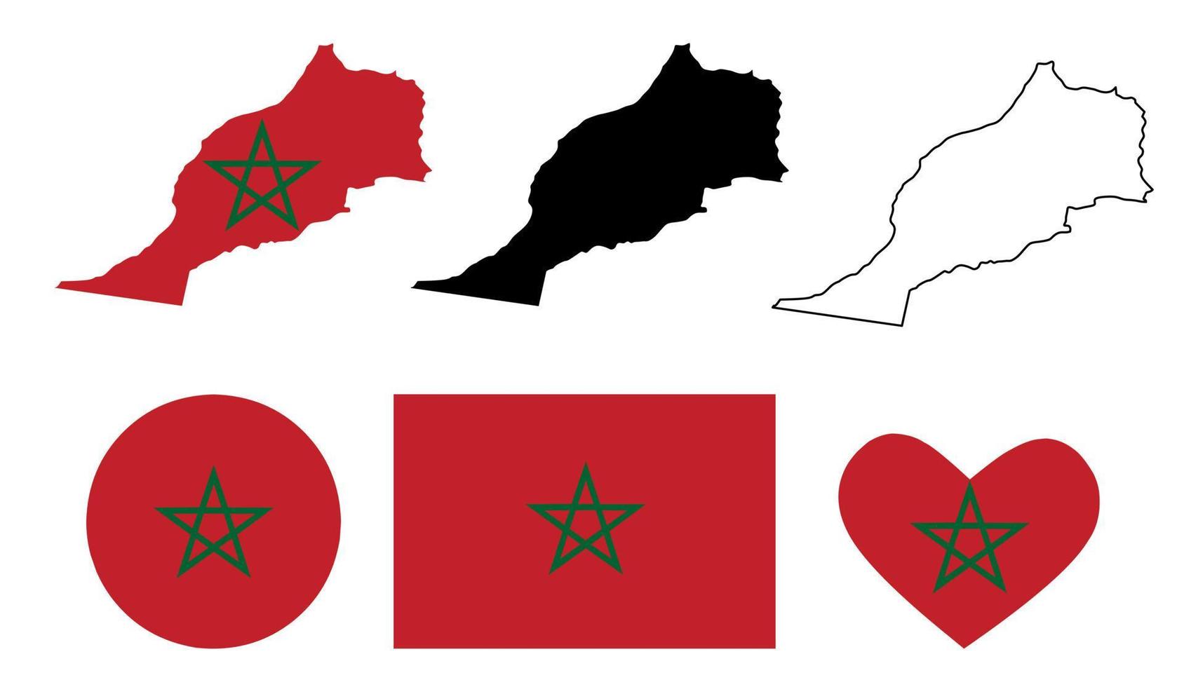 conjunto de iconos de bandera de mapa de Marruecos vector