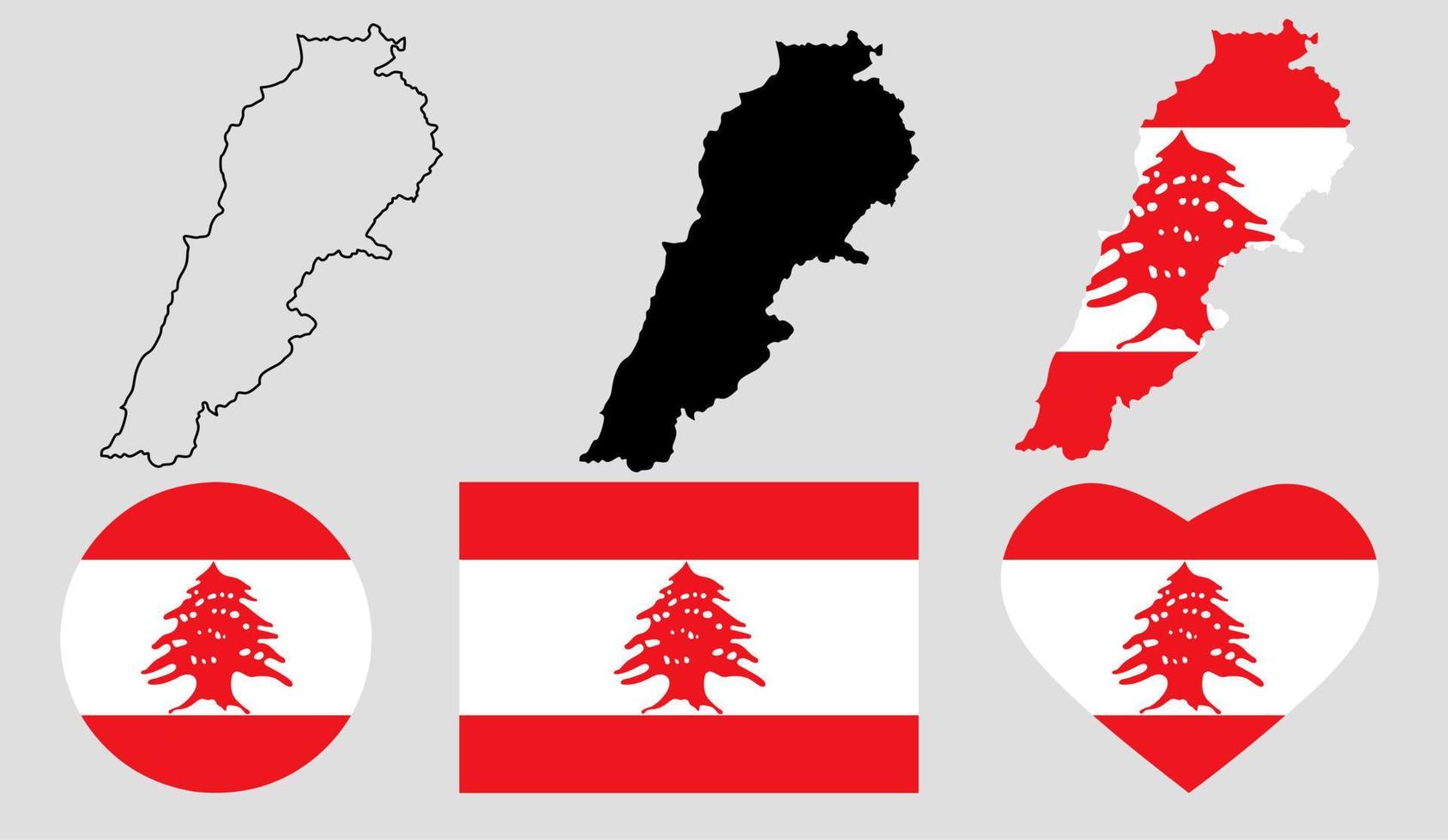 conjunto de iconos de bandera de mapa de líbano vector