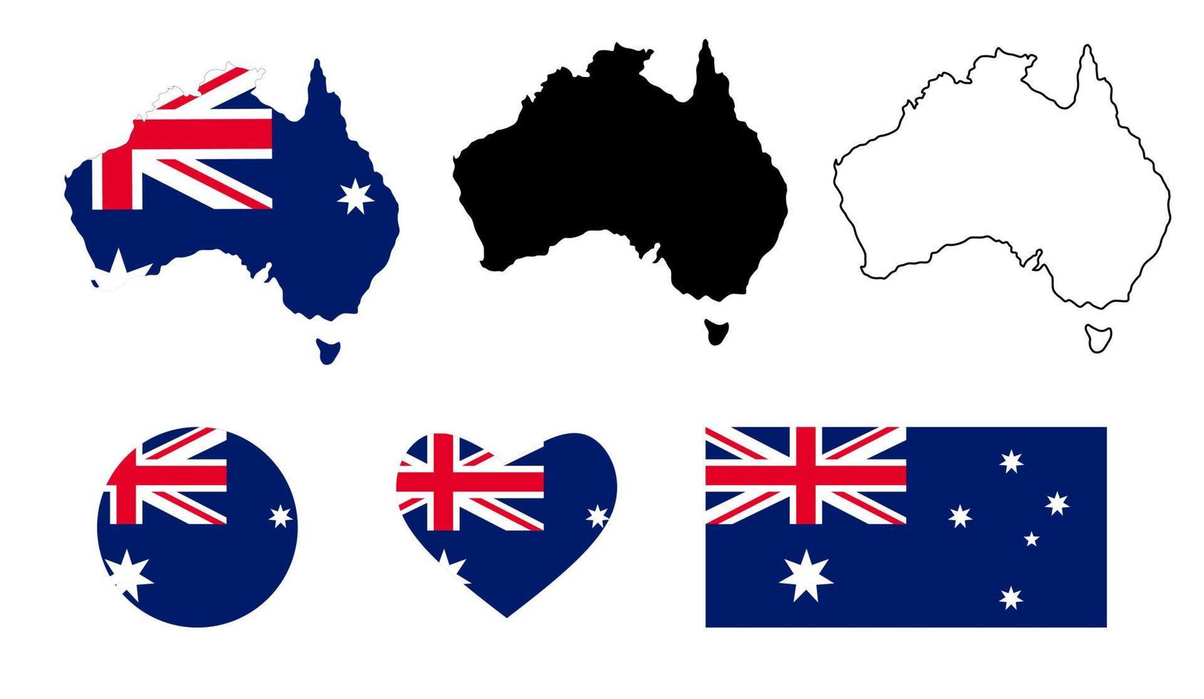 conjunto de iconos de bandera de mapa de australia aislado sobre fondo blanco vector