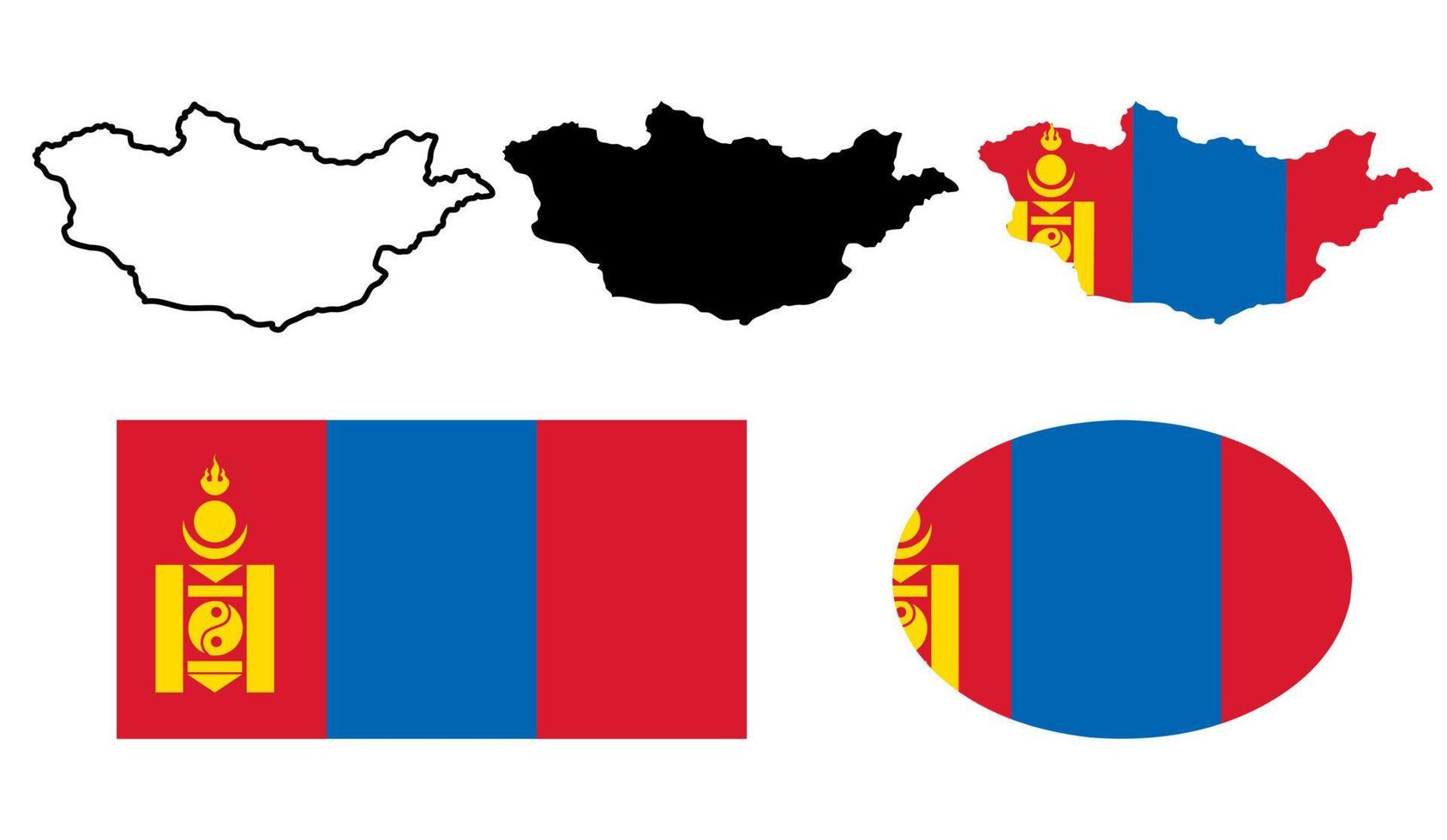 conjunto de iconos de bandera de mapa de mongolia vector