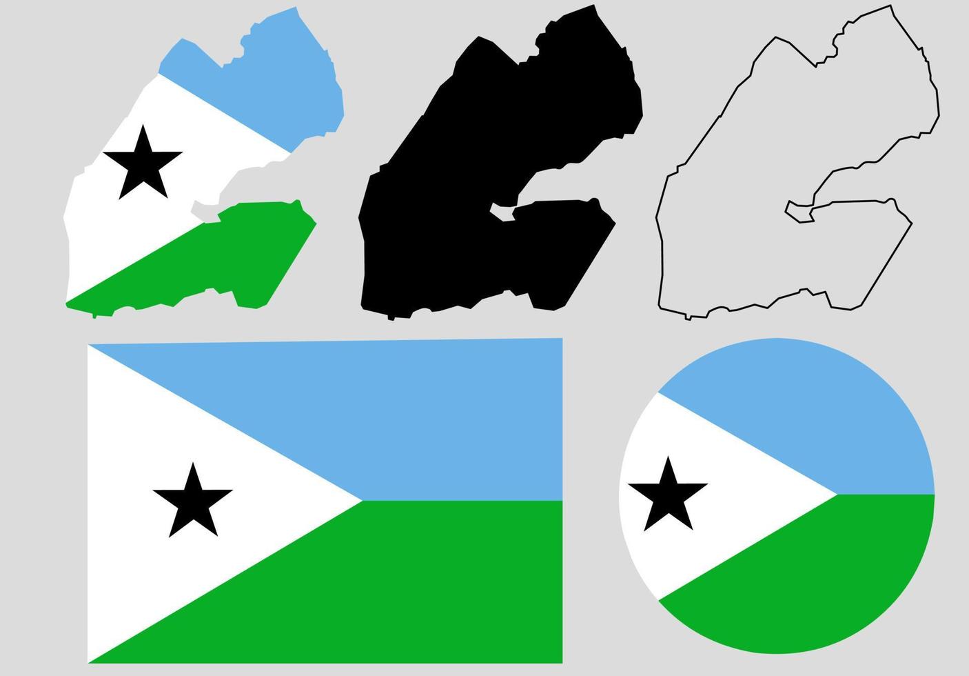 conjunto de iconos de bandera de mapa de djibouti vector