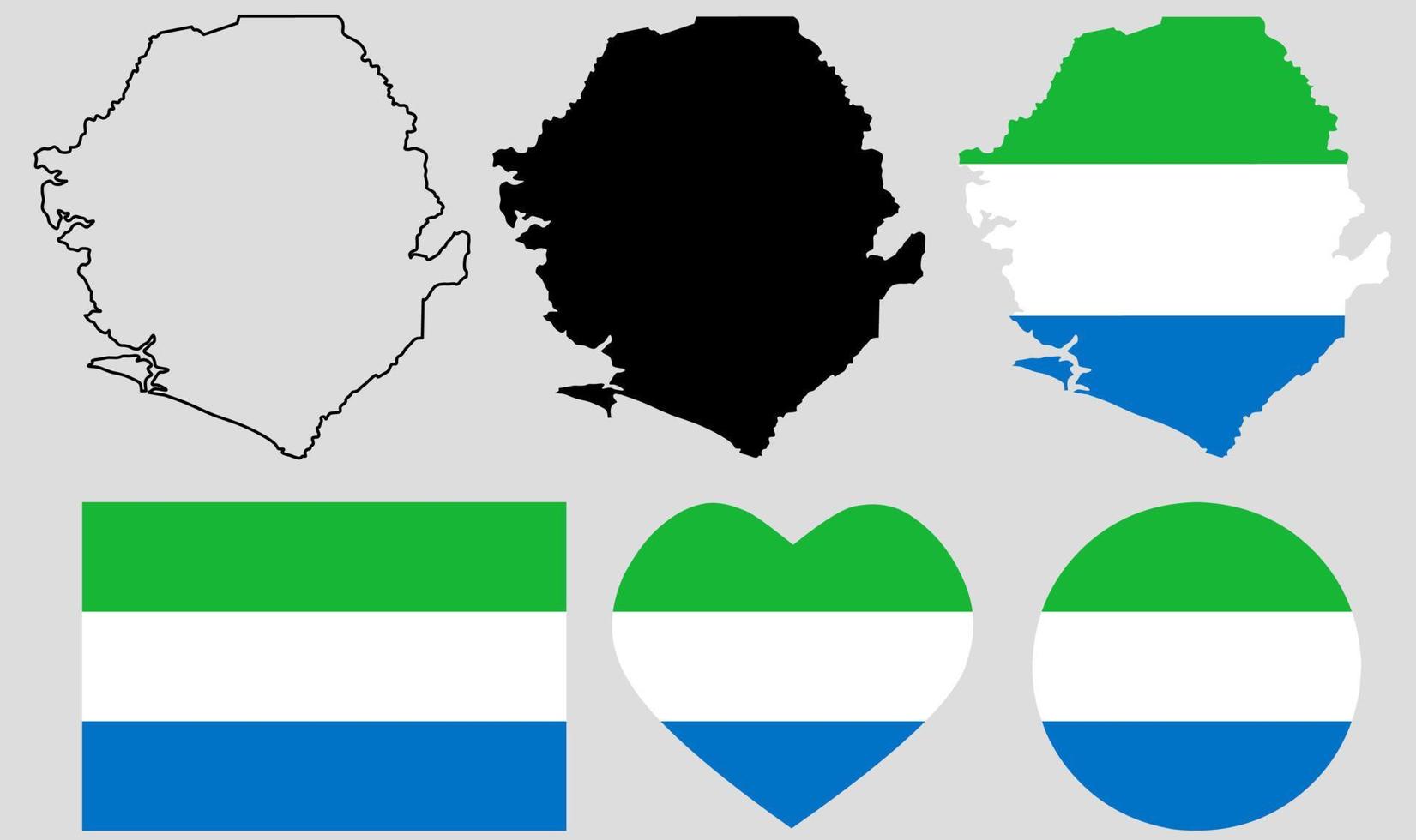 conjunto de iconos de bandera de mapa de república de sierra leona vector