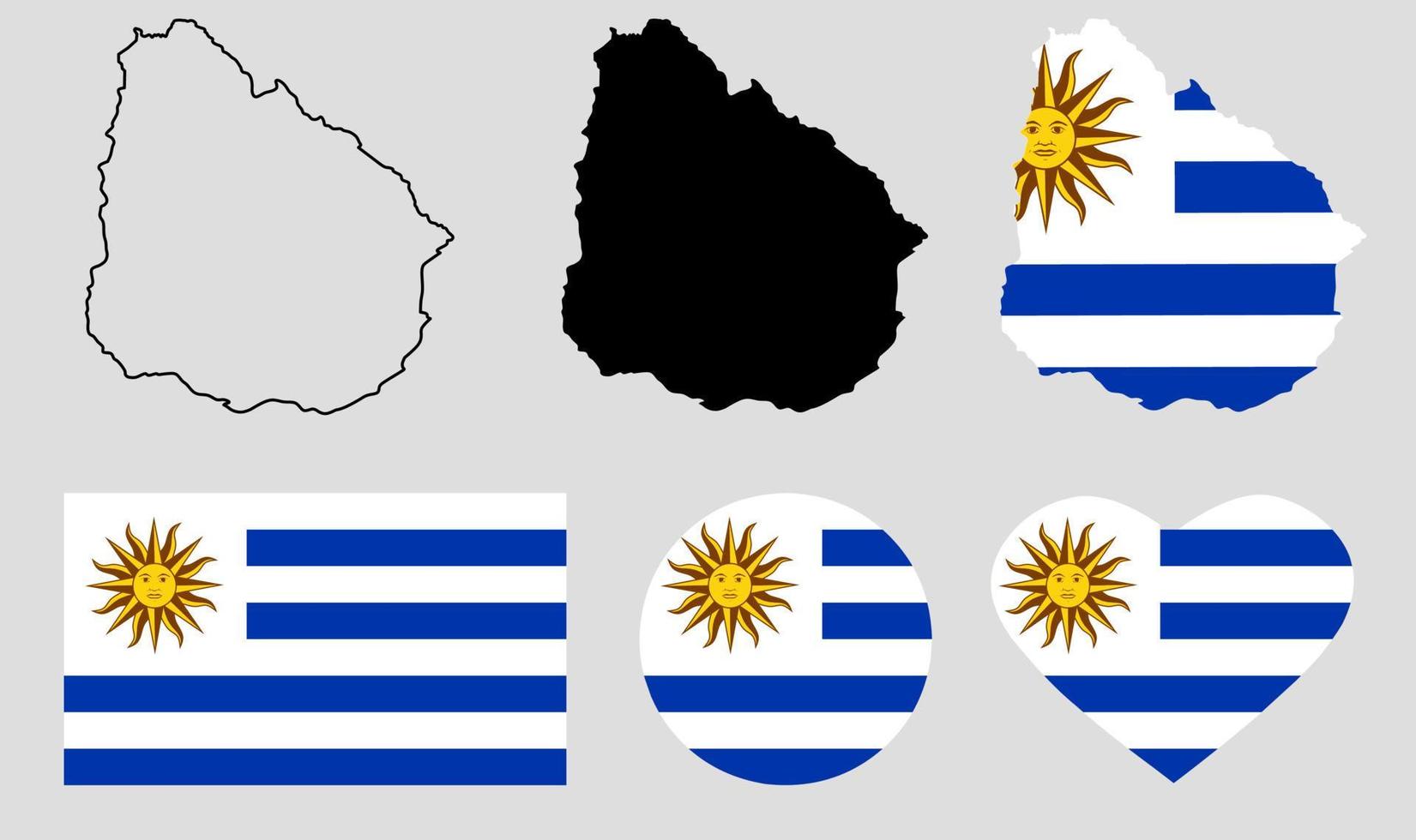 conjunto de iconos de bandera de mapa de uruguay vector
