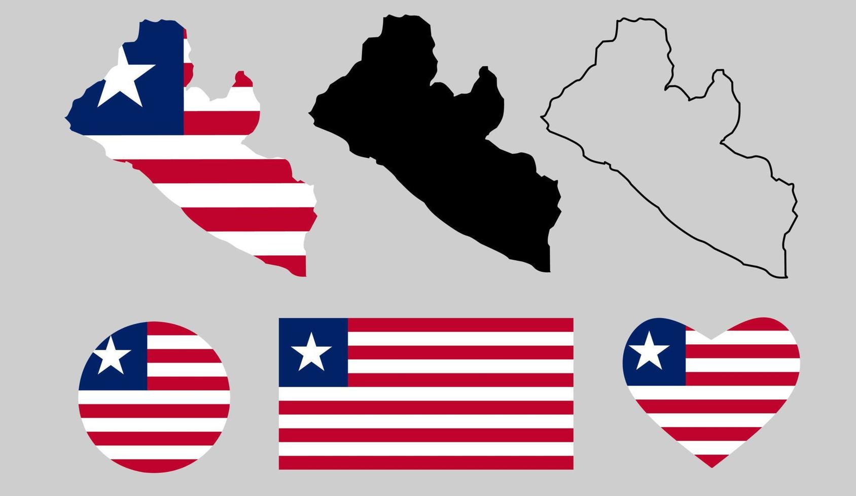 conjunto de iconos de bandera de mapa de liberia vector