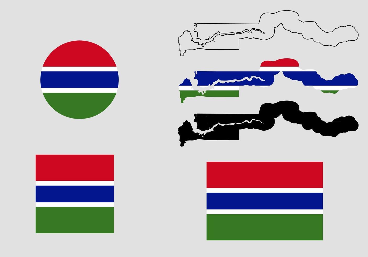 Conjunto de iconos de bandera de mapa de República de Gambia vector