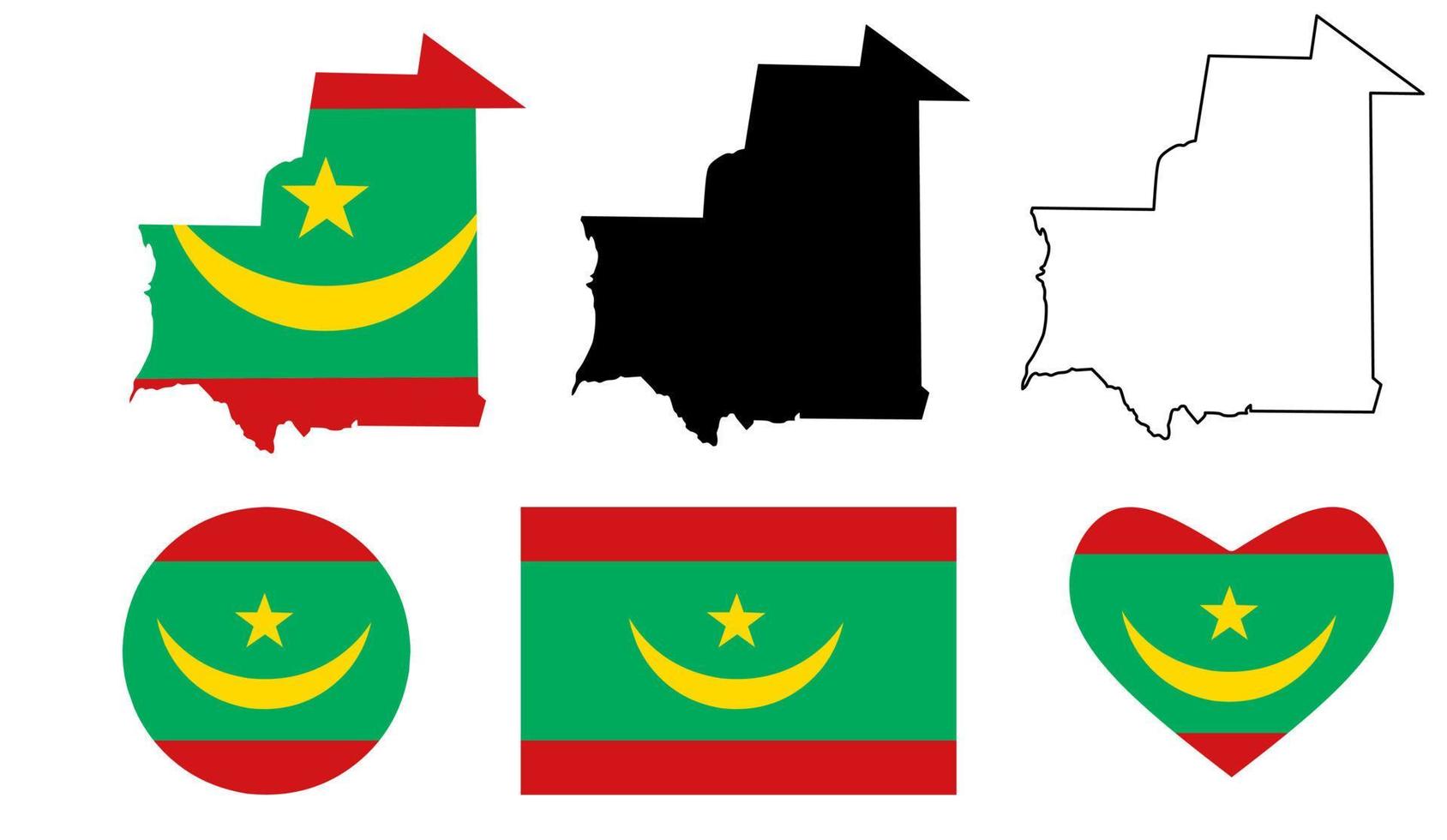 conjunto de iconos de bandera de mapa de mauritania vector