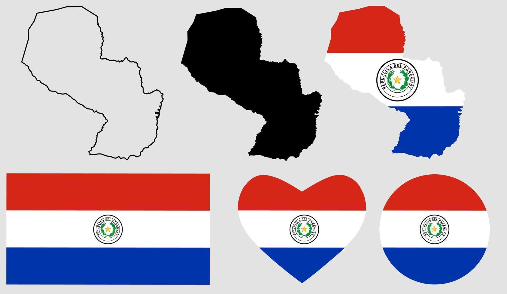 conjunto de iconos de bandera de mapa de paraguay vector