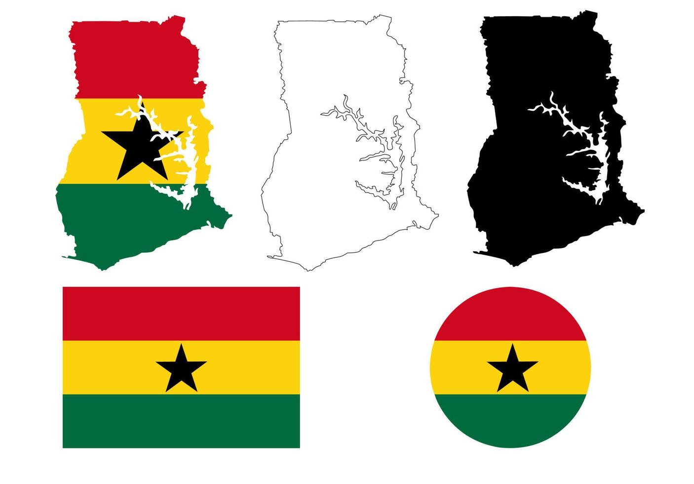 república de ghana mapa conjunto de iconos de bandera vector