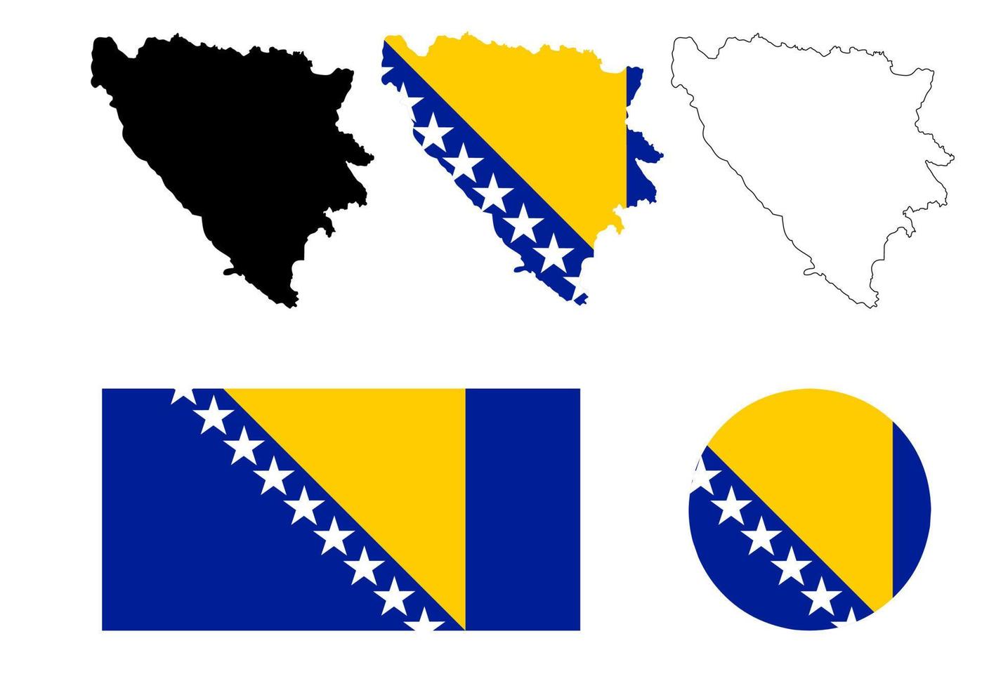 conjunto de iconos de bandera de mapa de bosnia y herzegovina vector