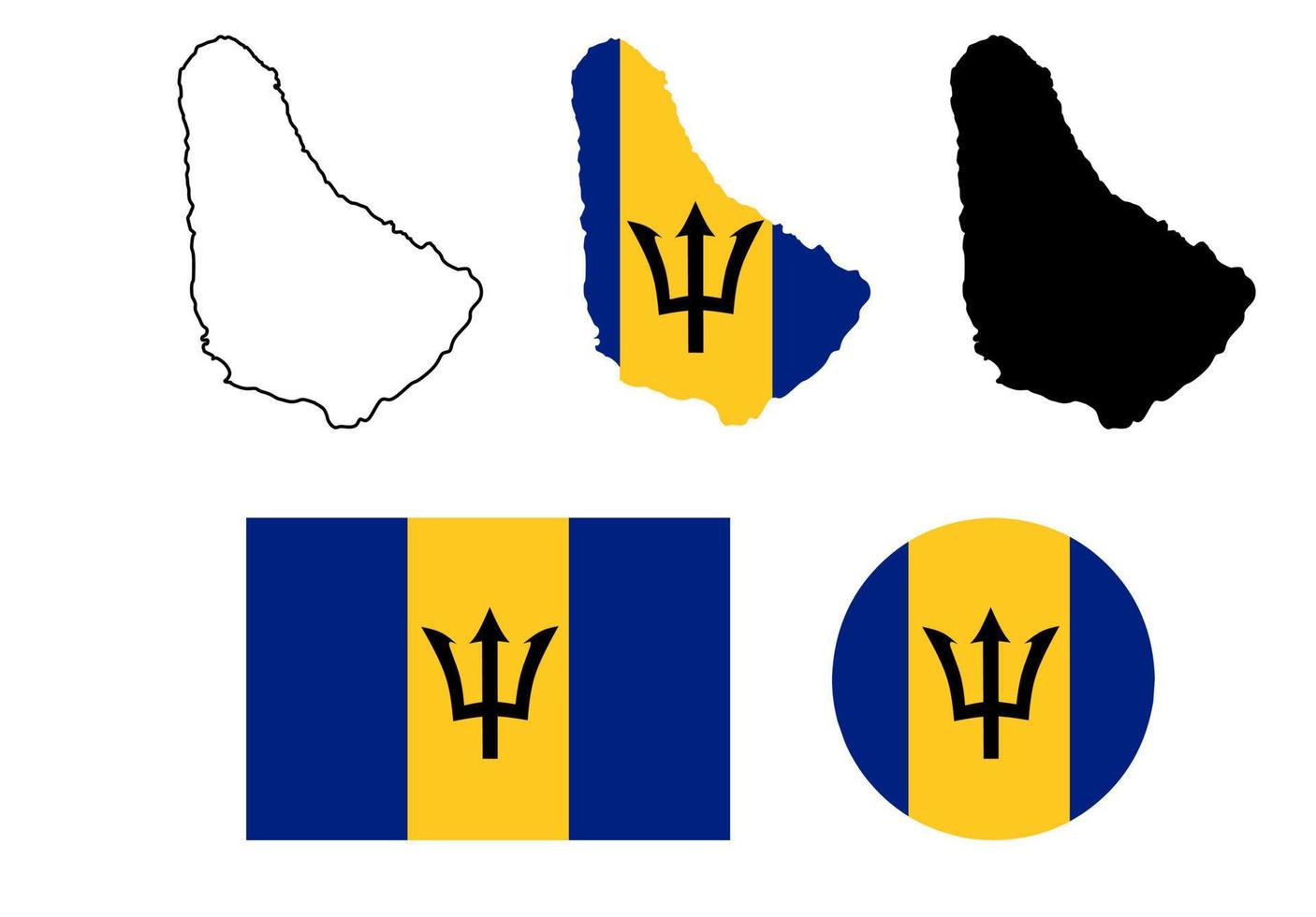 conjunto de iconos de bandera de mapa de barbados vector