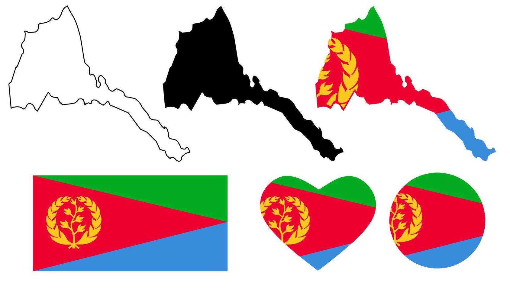 conjunto de iconos de bandera de mapa de eritrea vector