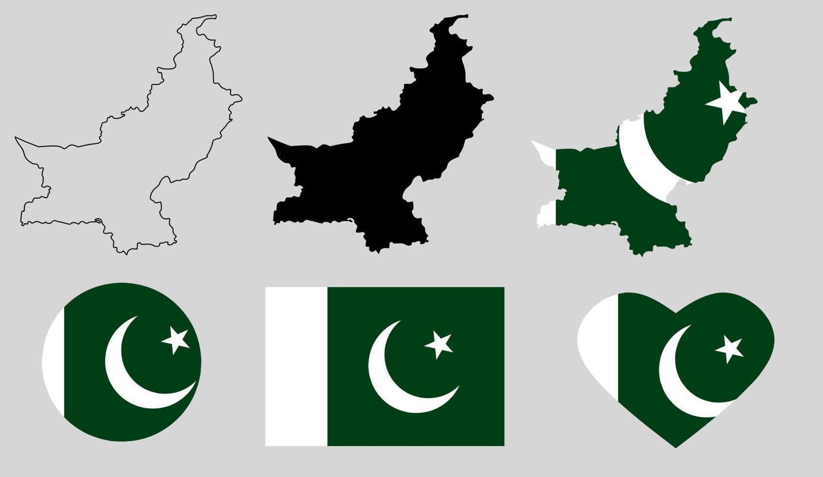 conjunto de iconos de bandera de mapa de pakistán vector