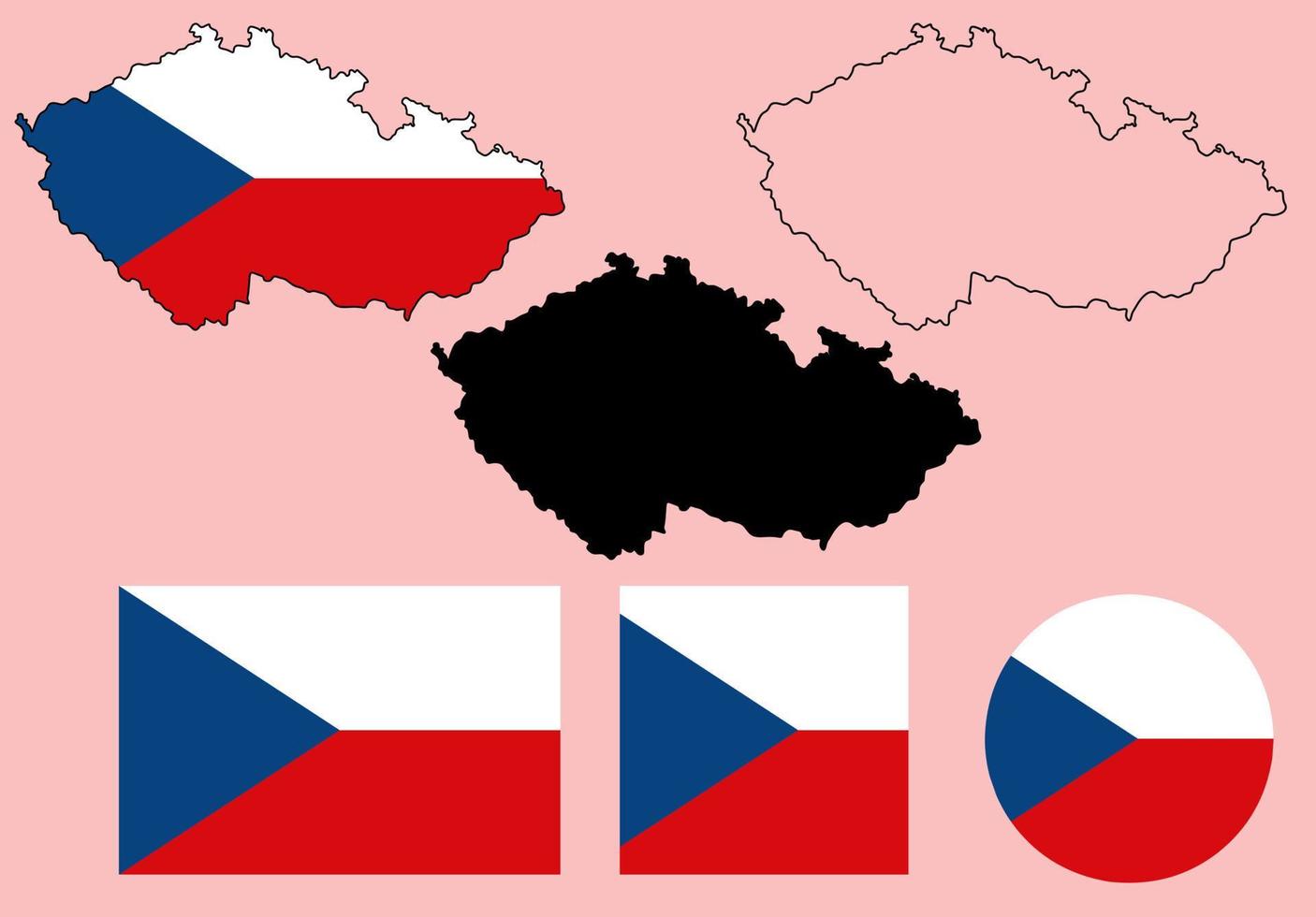 Czech Republic map flag icon set vector