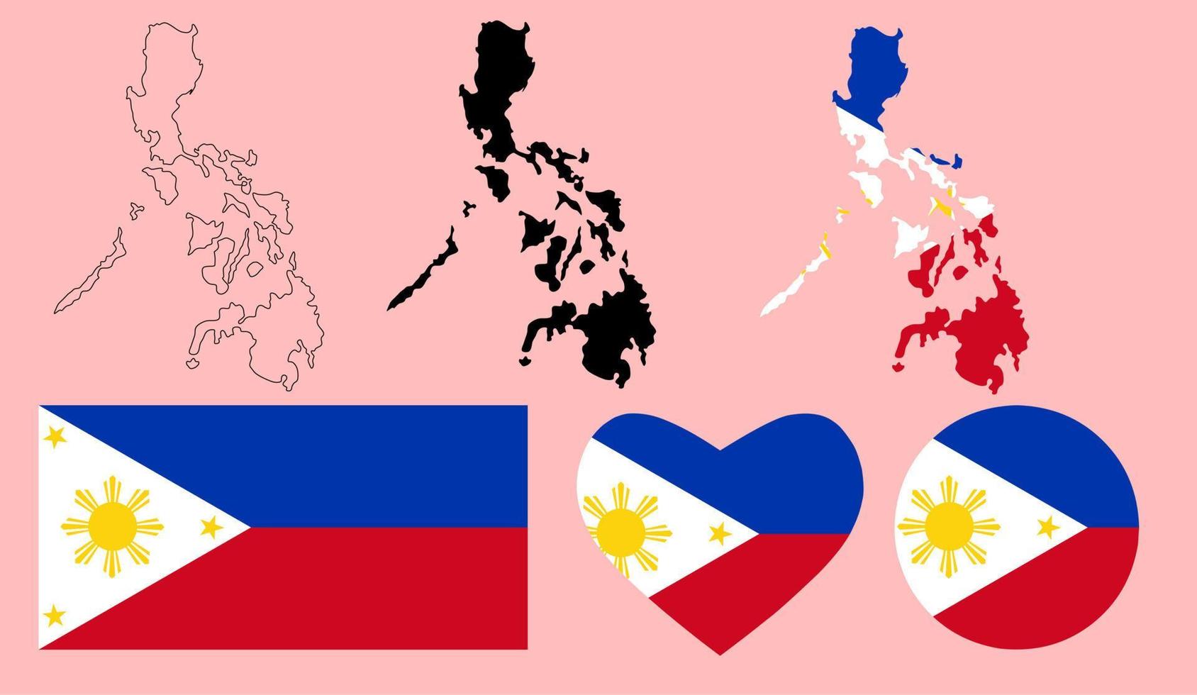 conjunto de iconos de mapa de bandera filipina vector