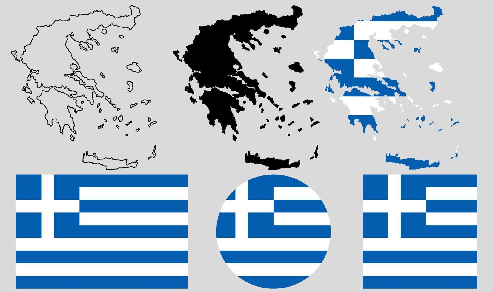 conjunto de iconos de bandera de mapa de grecia vector