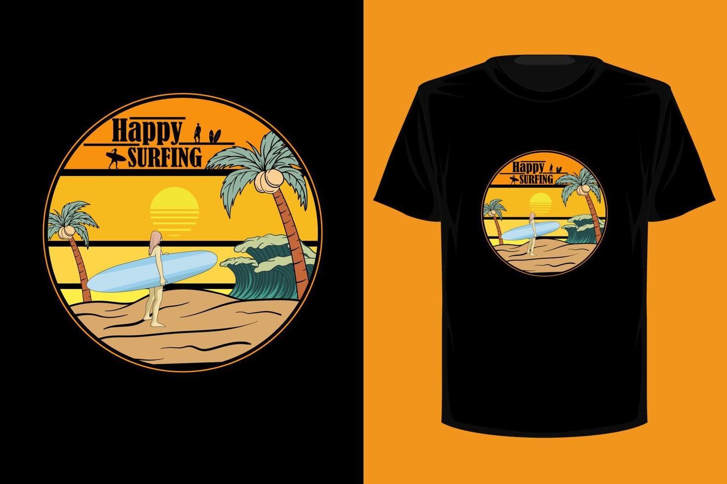 feliz surf retro diseño de camiseta vintage vector