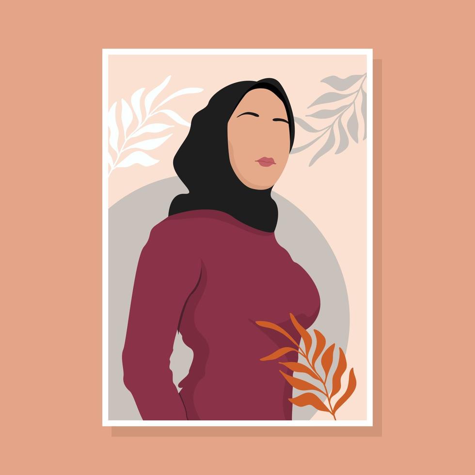 abstract portraits women in headscarf muslim faceless female. minimalist vector illustration