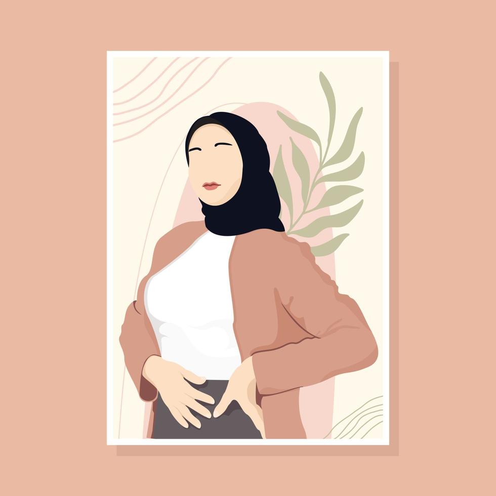 abstract portraits women in headscarf muslim faceless female. minimalist vector illustration