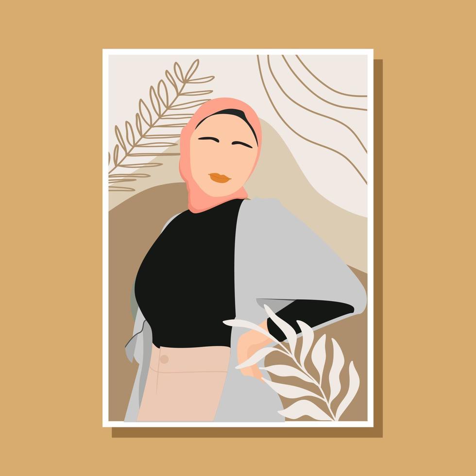 retratos abstractos mujeres con pañuelo en la cabeza mujer musulmana sin rostro. ilustración vectorial minimalista vector